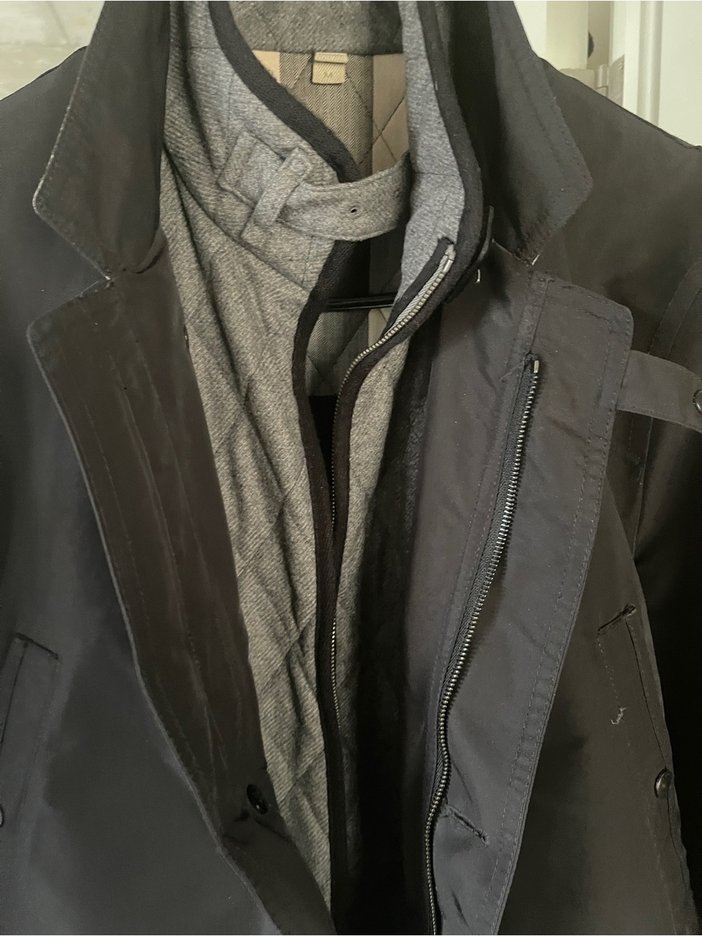 Burberry Black Trench Coat with Gray Inner Layer
